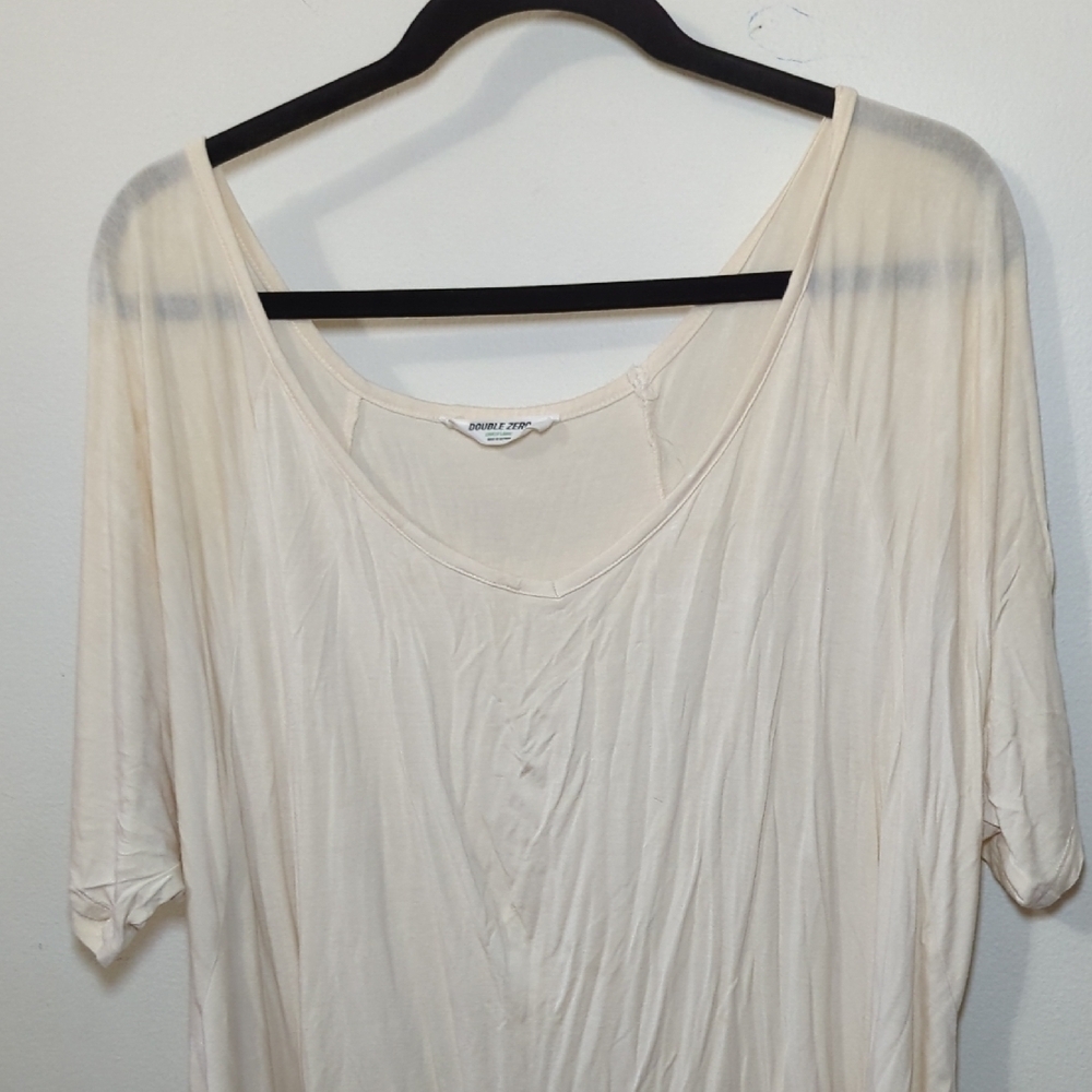 Double Zero Oversized T-shirt Cream Deep V-neck Women's Size Large - Picture 3 of 5